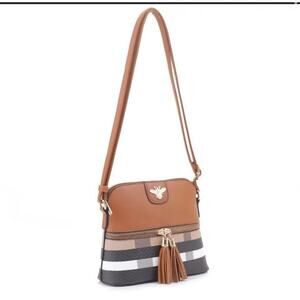 Deluxity Los Angeles Small Bumblebee Crossbody Bag Tan/Black NWT